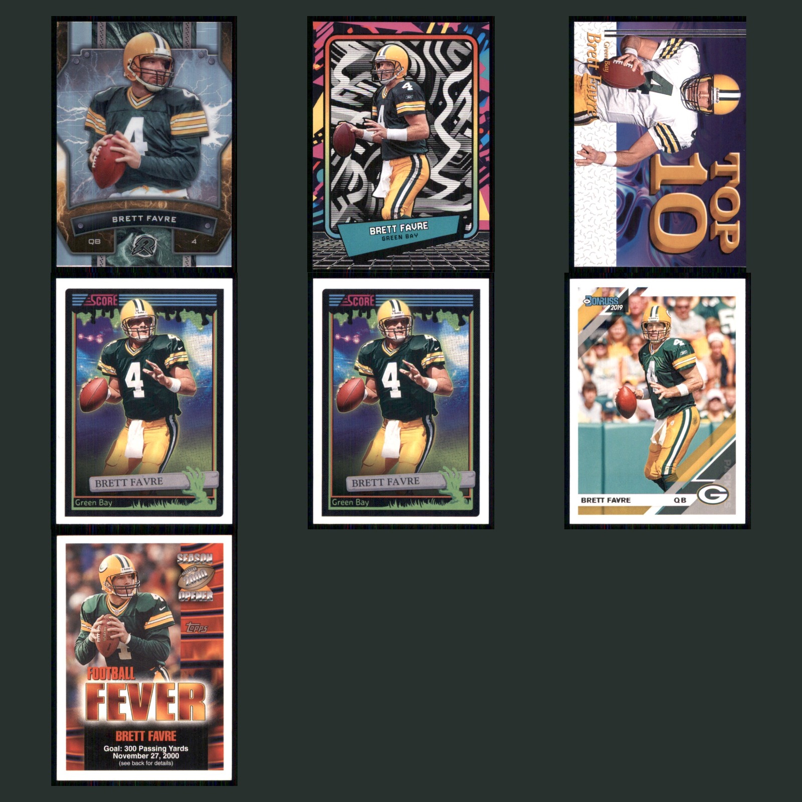 Brett Favre Lot 7 Football Cards 2024 Topps Resurgence Set Collection NFL NM card scans. Overall card condition is Near Mint.