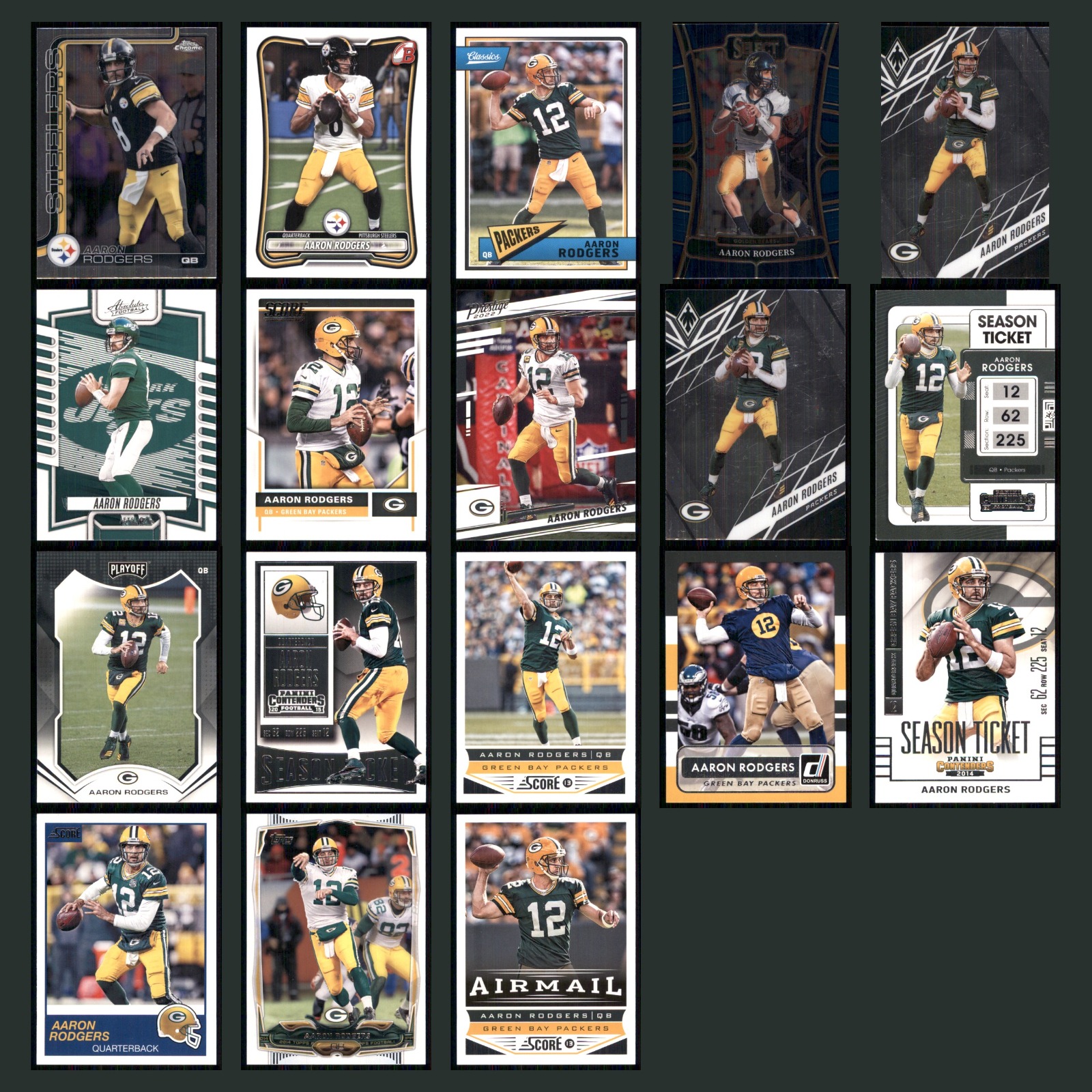 Aaron Rodgers Lot 18 Football Cards 2025 Topps Chrome Pittsburgh Steelers Set NM card scans. Overall card condition is Near Mint.