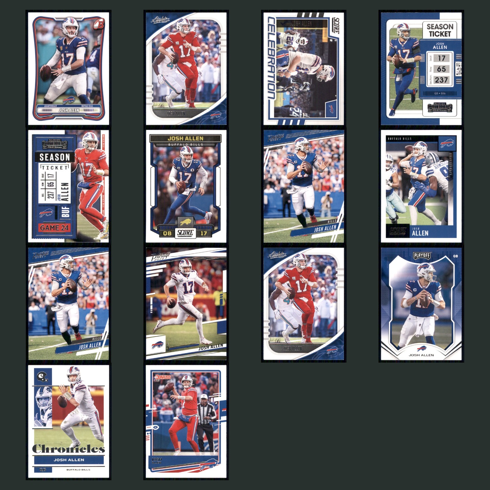 Josh Allen Lot 14 Football Cards 2026 Topps Bowman Buffalo Bills Set Collection card scans. Overall card condition is Near Mint.