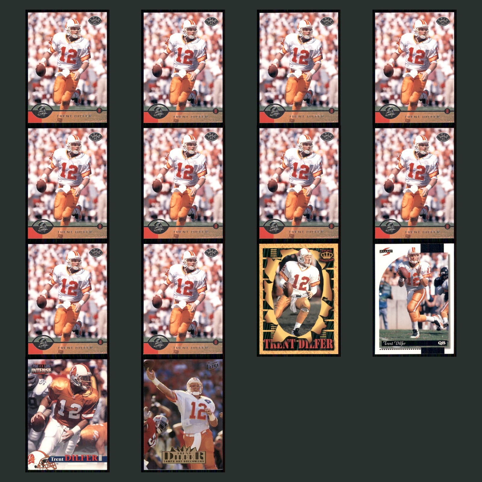 Trent Dilfer Lot 14 Football Cards 1996 Leaf Tampa Bay Buccaneers Set Collection card scans. Overall card condition is Near Mint.