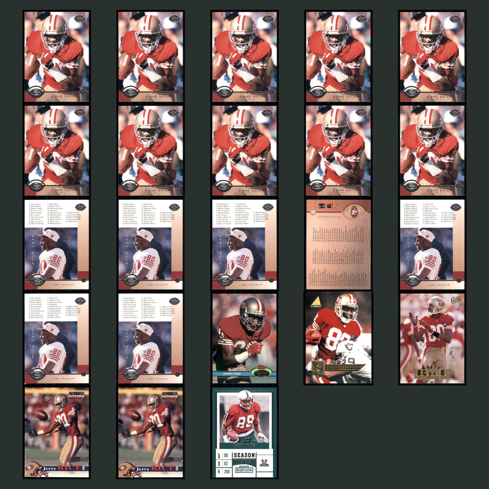 Jerry Rice Lot 23 Football Cards 1996 Leaf San Francisco 49ers Set Collection NM card scans. Overall card condition is Near Mint.