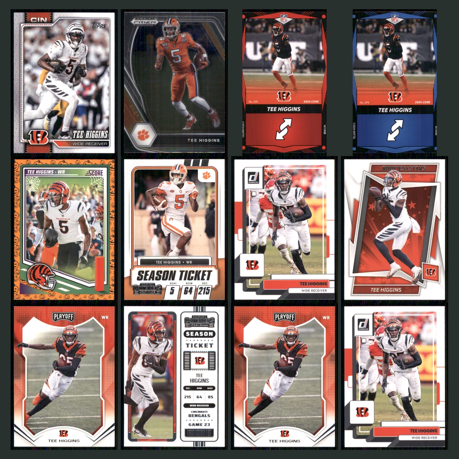 Tee Higgins Lot 12 Football Cards 2026 Topps Flagship Cincinnati Bengals Set NFL card scans. Overall card condition is Near Mint.