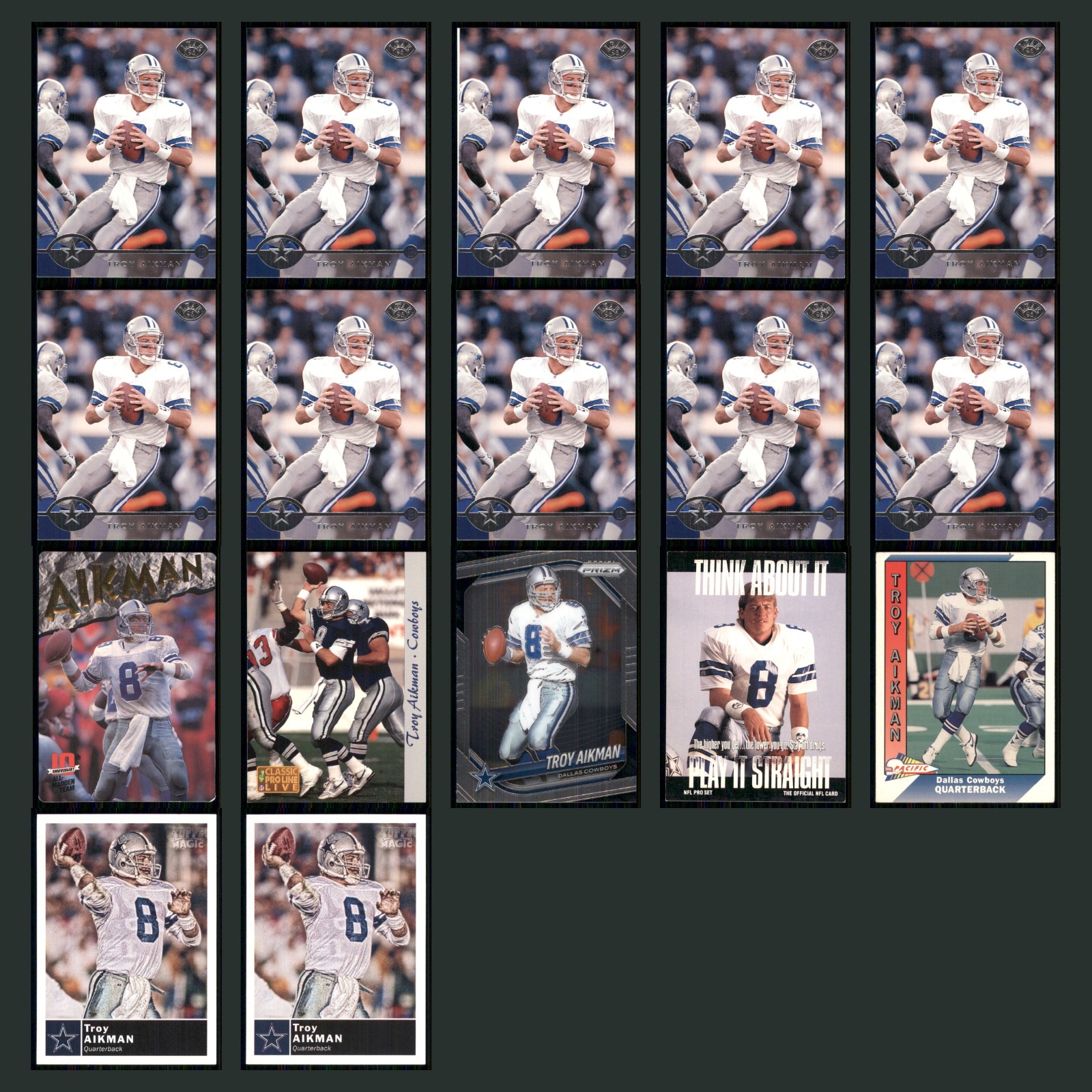 Troy Aikman Lot 17 Football Cards 1996 Topps Chrome Dallas Cowboys Set NFL NM card scans. Overall card condition is Near Mint.