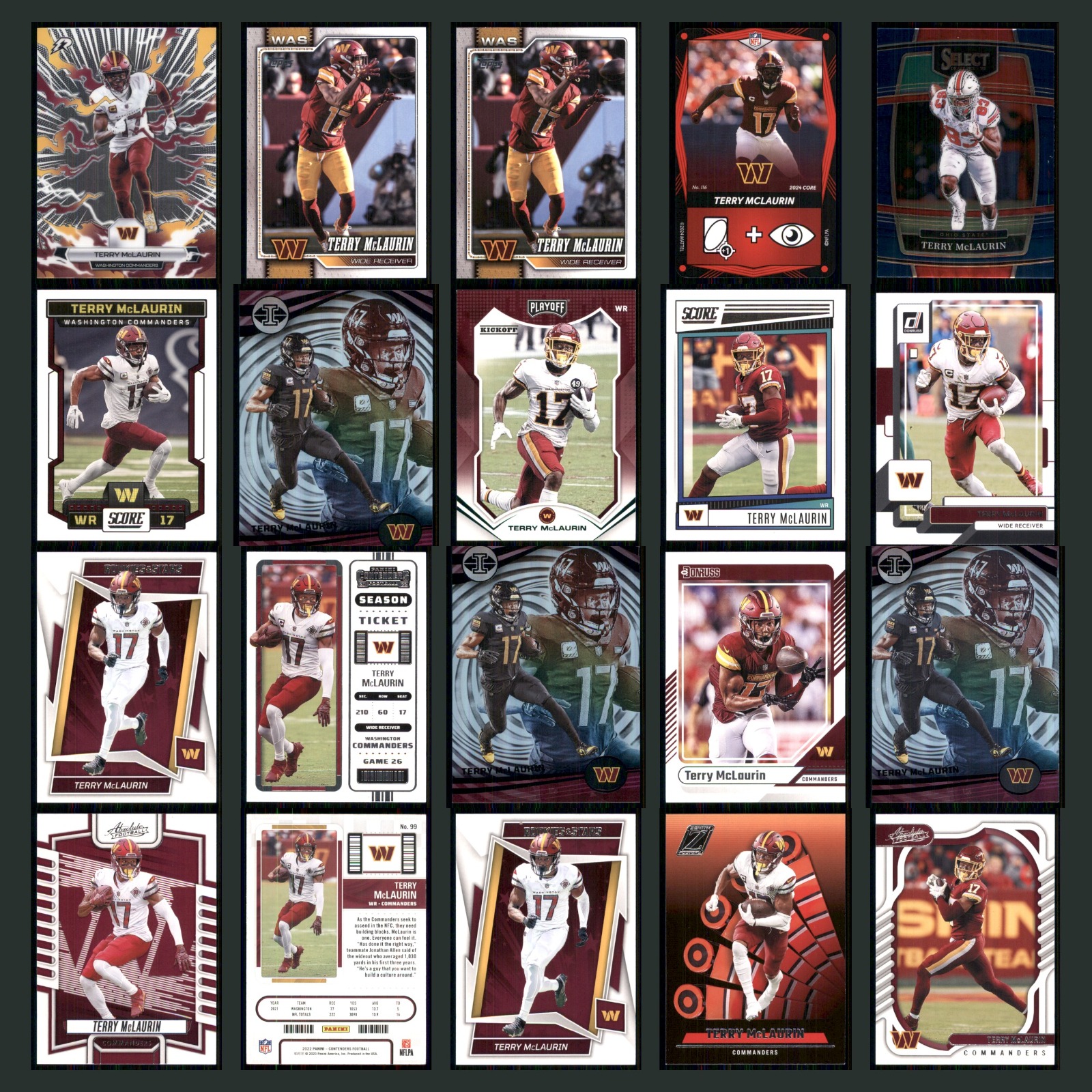 Terry McLaurin Lot 20 Football Cards 2025 Topps Resurgence Washington Commanders card scans. Overall card condition is Near Mint.