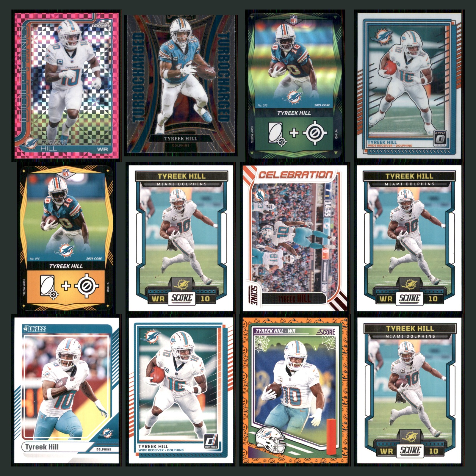 Tyreek Hill Lot 12 Football Cards 2023 Topps Chrome Miami Dolphins Set NFL NM card scans. Overall card condition is Near Mint.