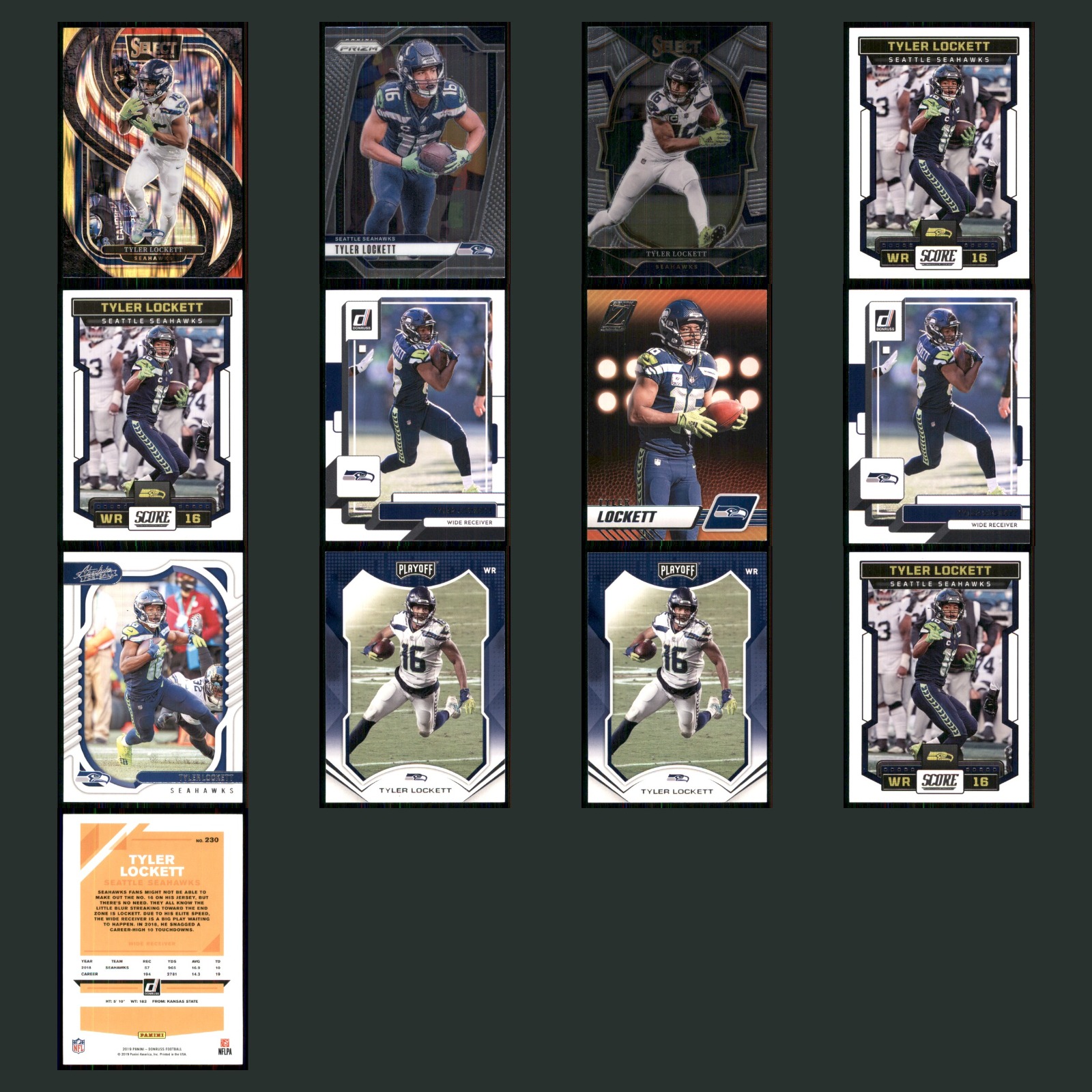 Tyler Lockett Lot 13 Football Cards 2024 Panini Select Seattle Seahawks Set NFL card scans. Overall card condition is Near Mint.