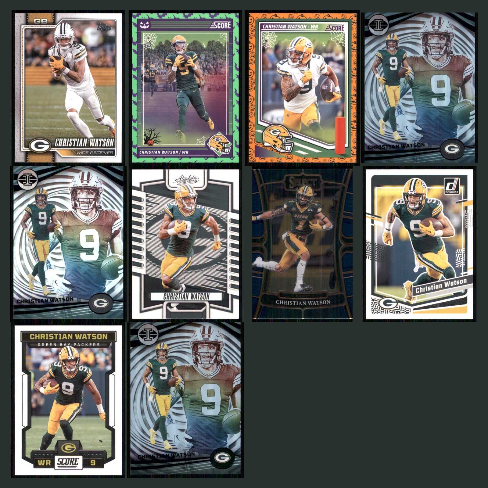 Christian Watson Lot 10 Football Cards 2025 Topps Green Bay Packers Set NFL NM card scans. Overall card condition is Near Mint.