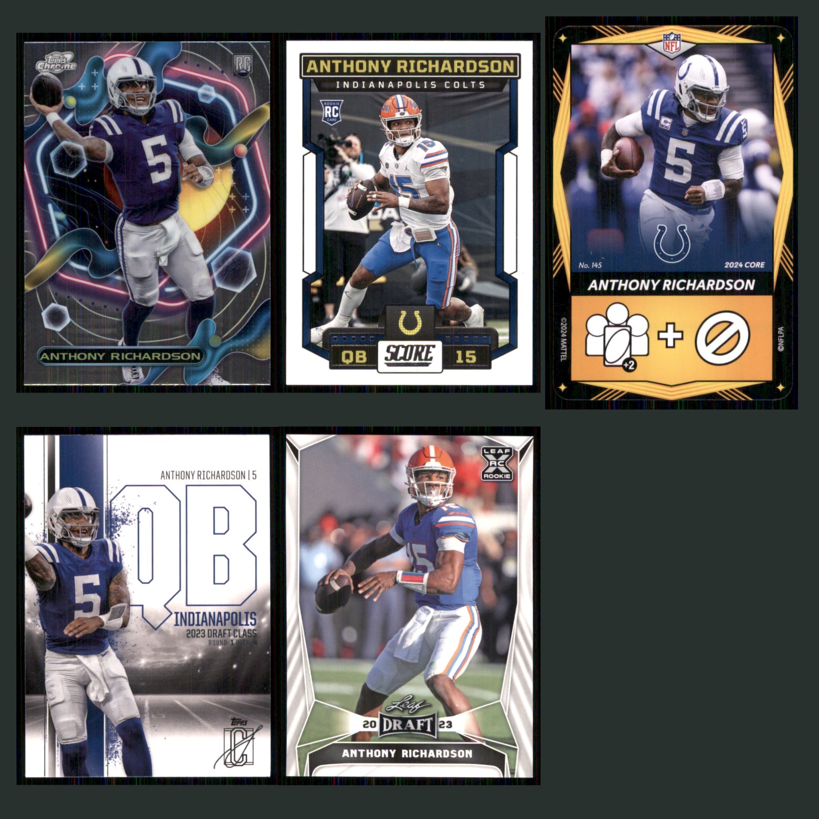 Anthony Richardson Rookie Lot 5 Football Cards 2024 Topps Chrome Cosmic Set NFL card scans. Overall card condition is Near Mint.