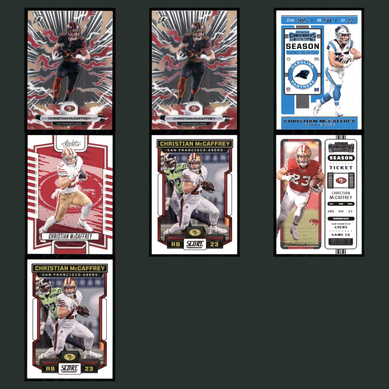 Christian McCaffrey Lot 7 Football Cards 2025 Topps Chrome San Francisco 49ers card scans. Overall card condition is Near Mint.