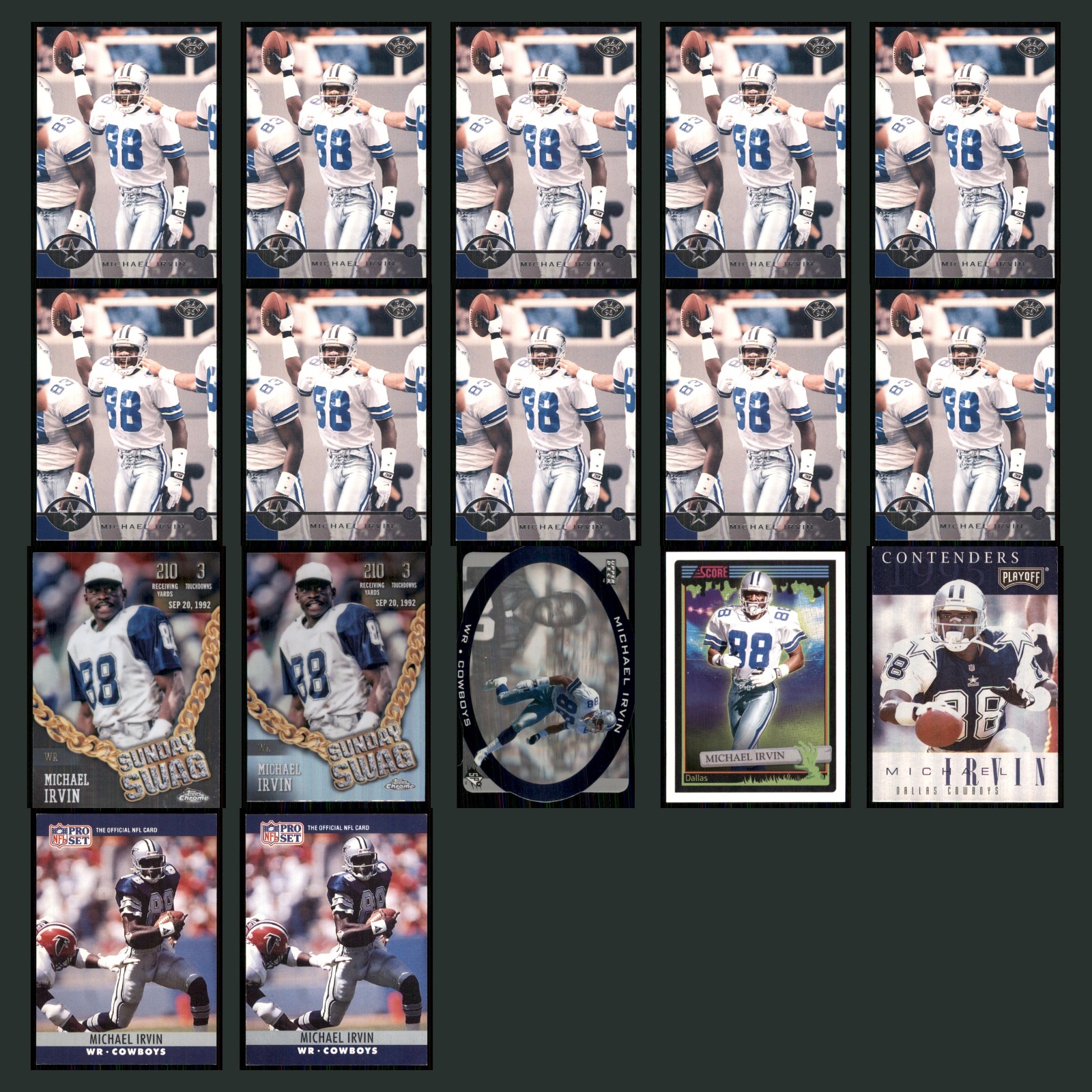 Michael Irvin Lot 17 Football Cards 1996 Leaf Dallas Cowboys Set Collection NFL card scans. Overall card condition is Near Mint.