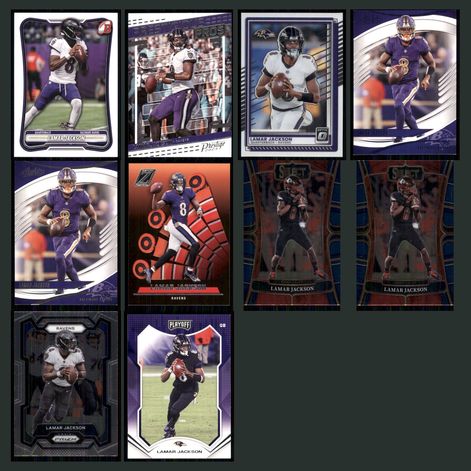 Lamar Jackson Lot 10 Football Cards 2026 Topps Baltimore Ravens Set Collection card scans. Overall card condition is Near Mint.