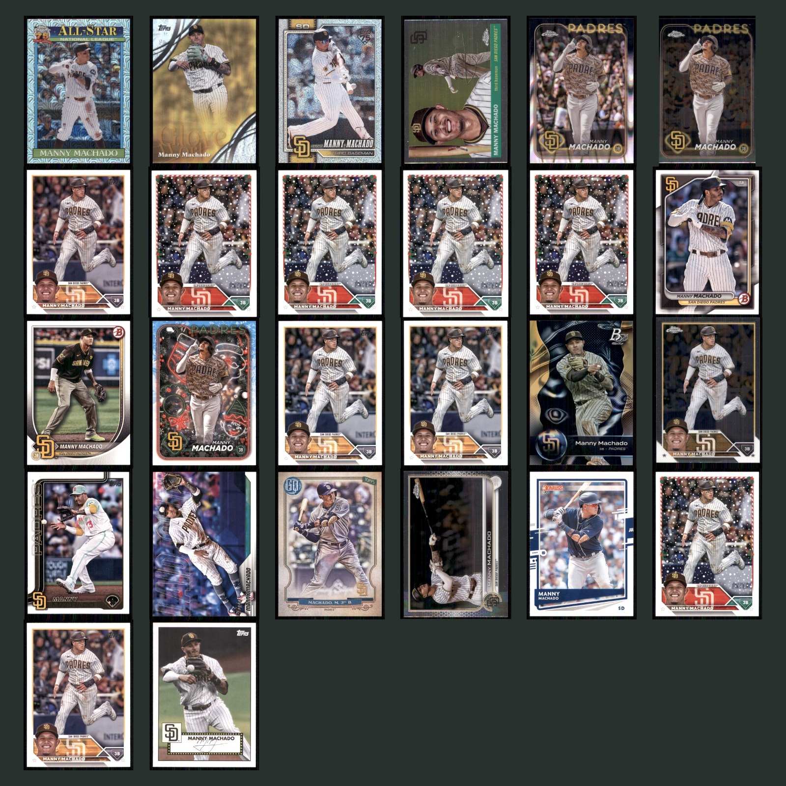 Manny Machado Lot 26 Baseball Cards 2025 Topps Chrome San Diego Padres Set MLB card scans. Overall card condition is Near Mint.