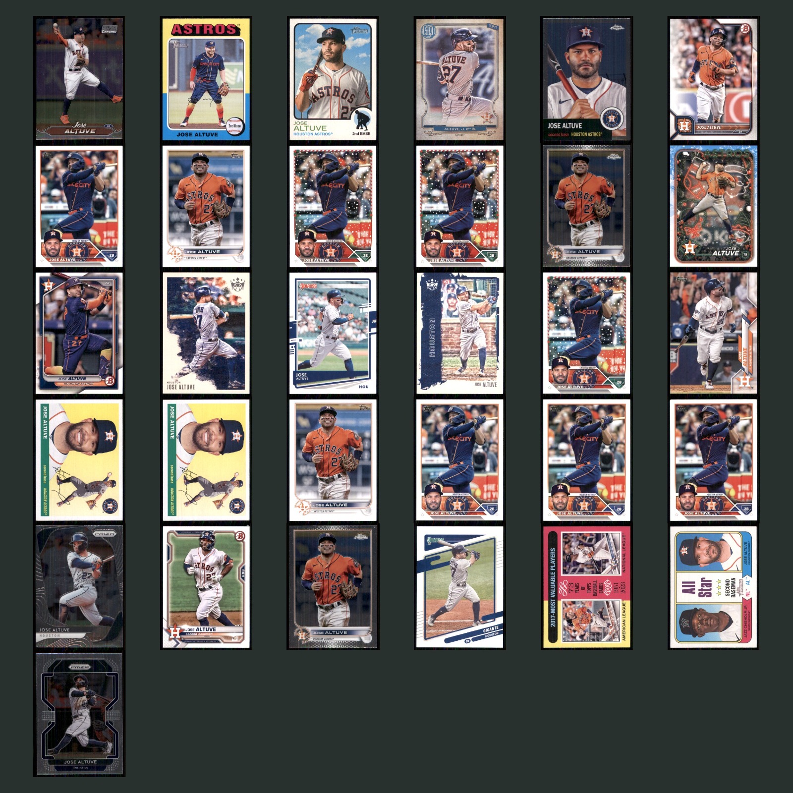Jose Altuve Lot 31 Baseball Cards 2024 Topps Stadium Club Chrome Houston Astros card scans. Overall card condition is Near Mint.