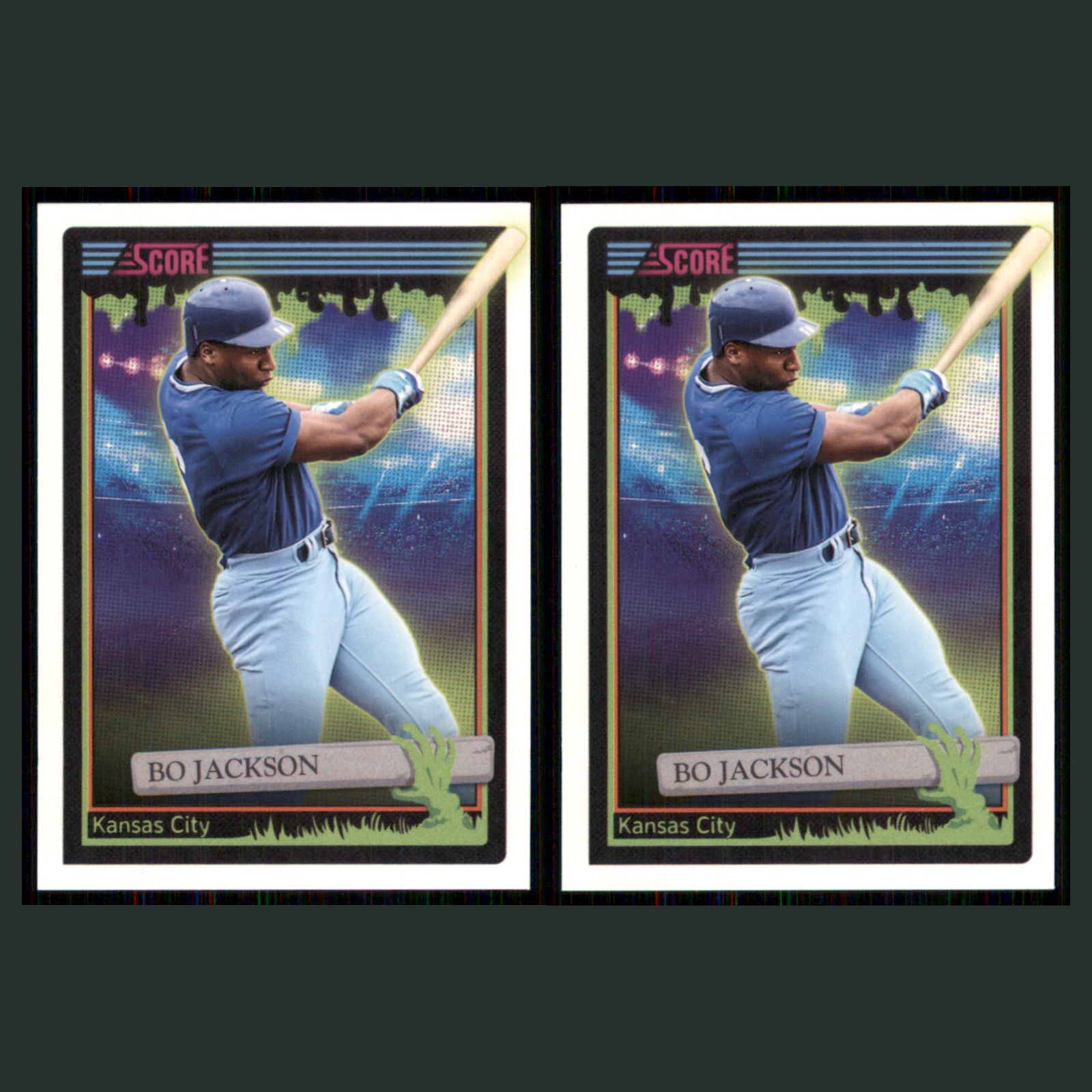Bo Jackson Lot 2 Baseball Cards 2026 Panini Score A Treat Kansas City Set MLB NM card scans. Overall card condition is Near Mint.