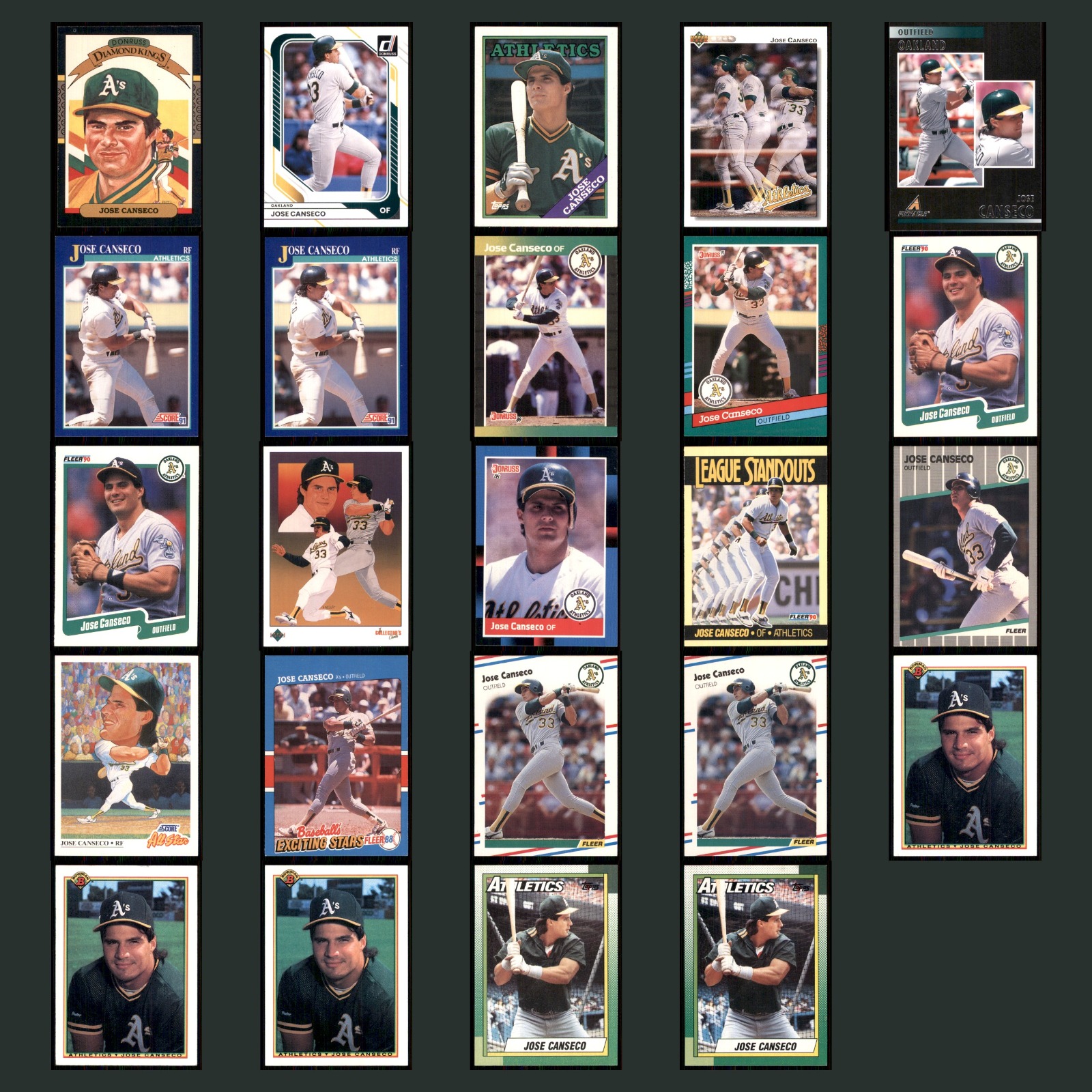 Jose Canseco Lot 24 Baseball Cards 1986 Donruss Kings Oakland A's Set Collection card scans. Overall card condition is Near Mint.