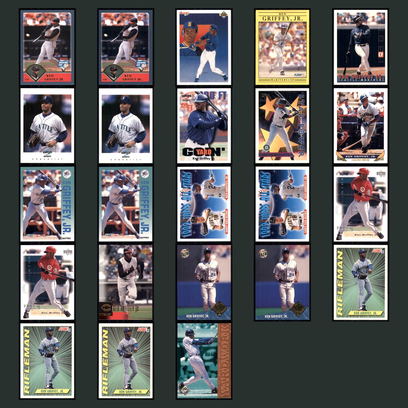 Ken Griffey Jr. Lot 23 Baseball Cards 2003 Topps Cincinnati Reds Set Collection card scans. Overall card condition is Near Mint.