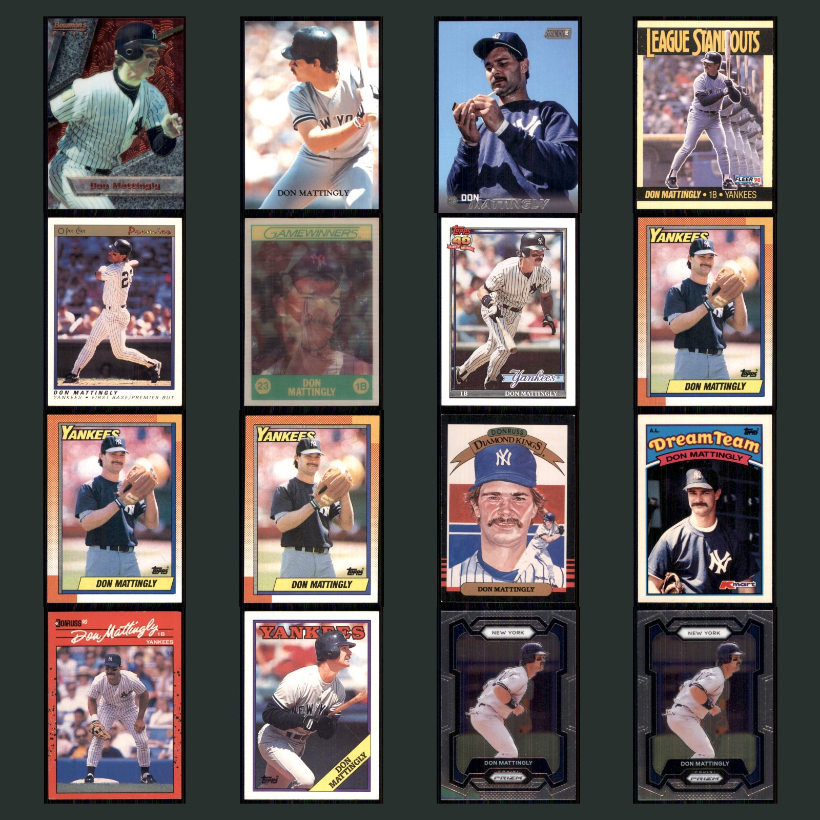 Don Mattingly Lot 16 Baseball Cards 1994 Bowman's Best New York Yankees Set MLB card scans. Overall card condition is Near Mint.