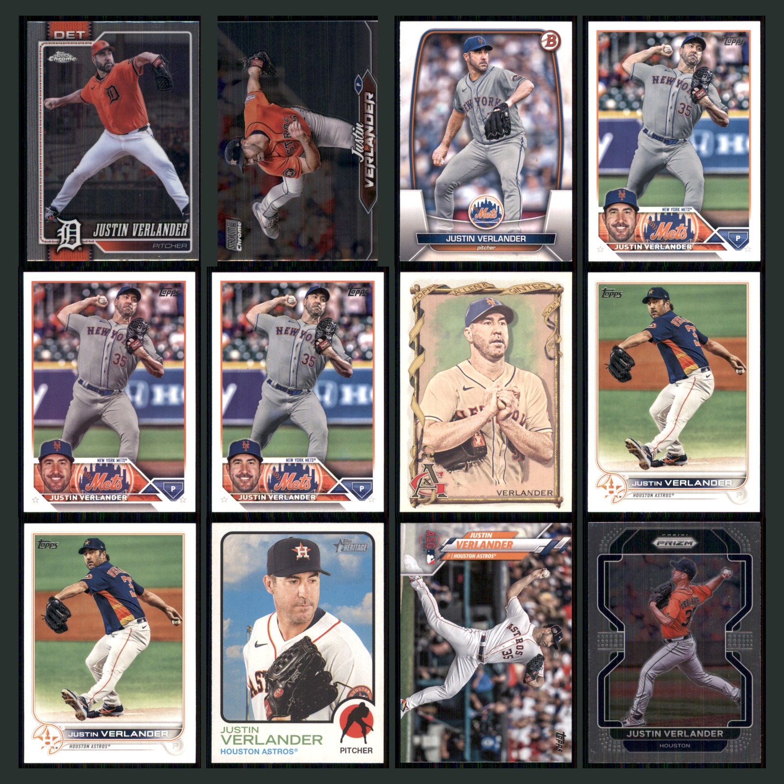 Justin Verlander Lot 12 Baseball Cards 2023 Topps Chrome Detroit Tigers Set MLB card scans. Overall card condition is Near Mint.
