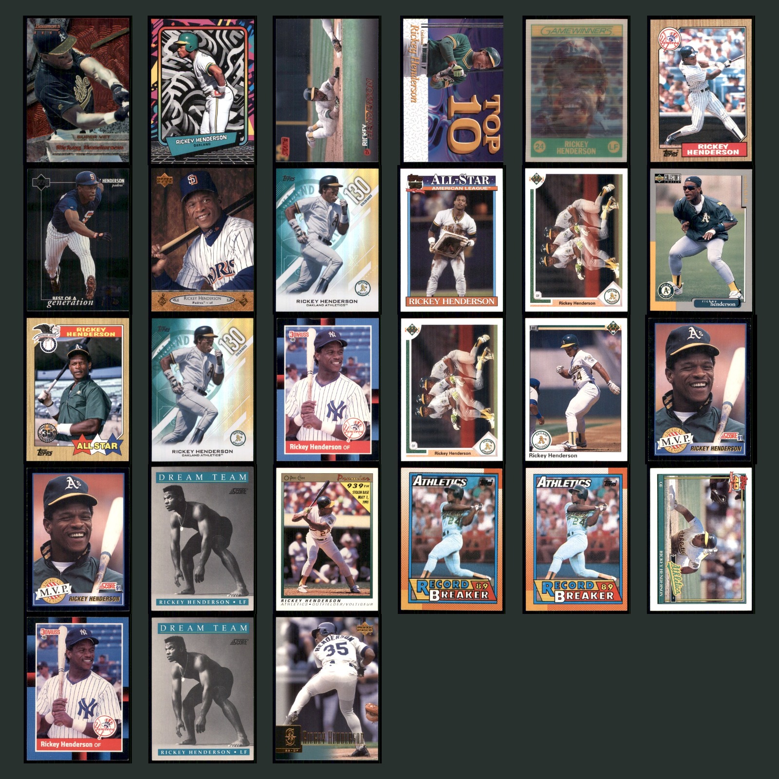 Rickey Henderson Lot 27 Football Cards 1994 Bowman's Best Oakland Athletics Set card scans. Overall card condition is Near Mint.