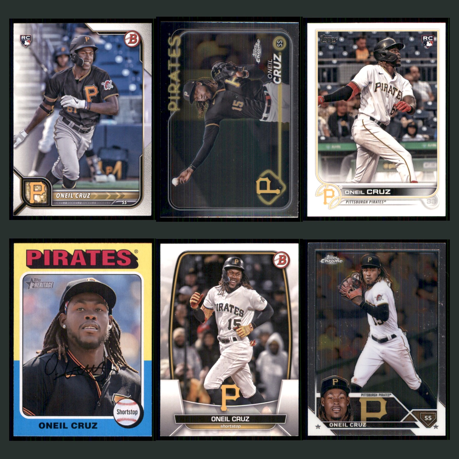 Oneil Cruz Rookie Lot 6 Football Cards 2022 Topps Pittsburgh Pirates Set NFL NM card scans. Overall card condition is Near Mint.