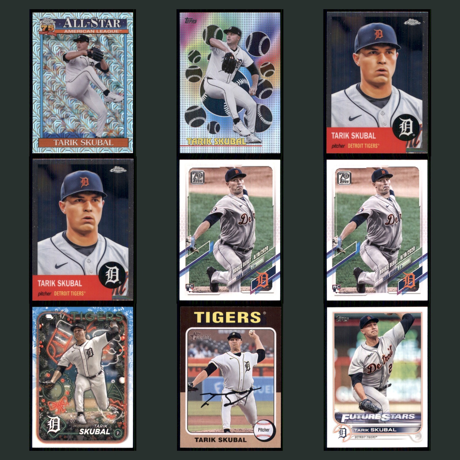 Tarik Skubal Lot 9 Football Cards 2025 Topps Chrome Detroit Tigers Set NFL NM card scans. Overall card condition is Near Mint.