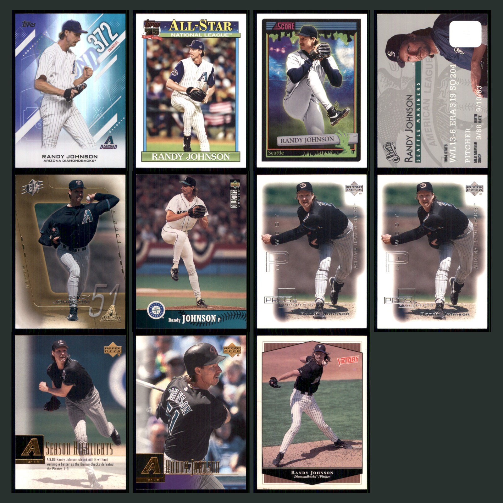 Randy Johnson Lot 11 Football Cards 2026 Topps Arizona Diamondbacks Set NFL NM card scans. Overall card condition is Near Mint.