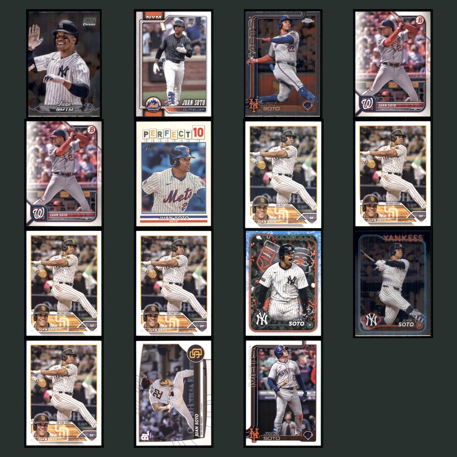 Juan Soto Lot 15 Football Cards 2024 Topps Stadium Club Chrome New York Yankees card scans. Overall card condition is Near Mint.