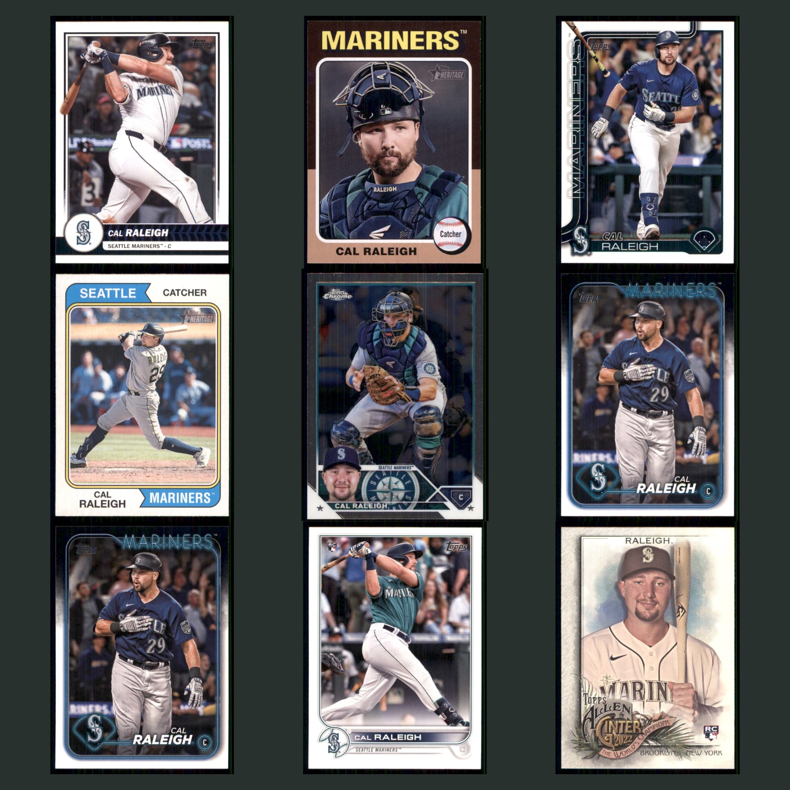 Cal Raleigh Lot 9 Football Cards 2025 Topps Seattle Mariners Set Collection NFL card scans. Overall card condition is Near Mint.