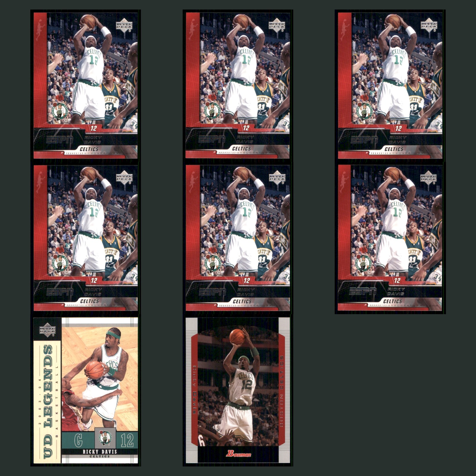 Ricky Davis Lot 8 Basketball Cards 2003 Upper Deck Boston Celtics Set Collection card scans. Overall card condition is Near Mint.