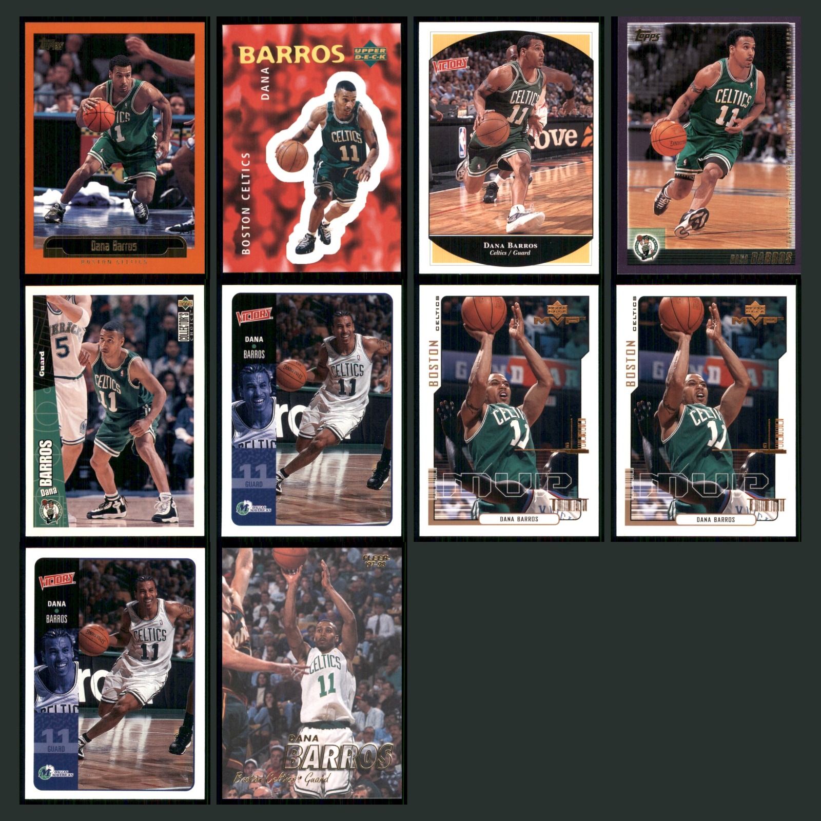 Dana Barros Lot 10 Basketball Cards 2000 Topps Boston Celtics Set Collection NBA card scans. Overall card condition is Near Mint.
