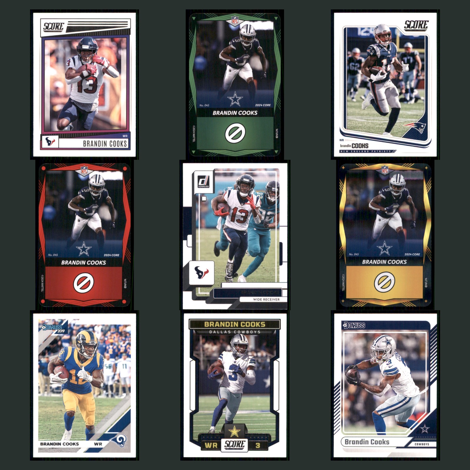 Brandin Cooks Lot 9 Football Cards 2022 Panini Score Houston Texans Set NFL NM card scans. Overall card condition is Near Mint.