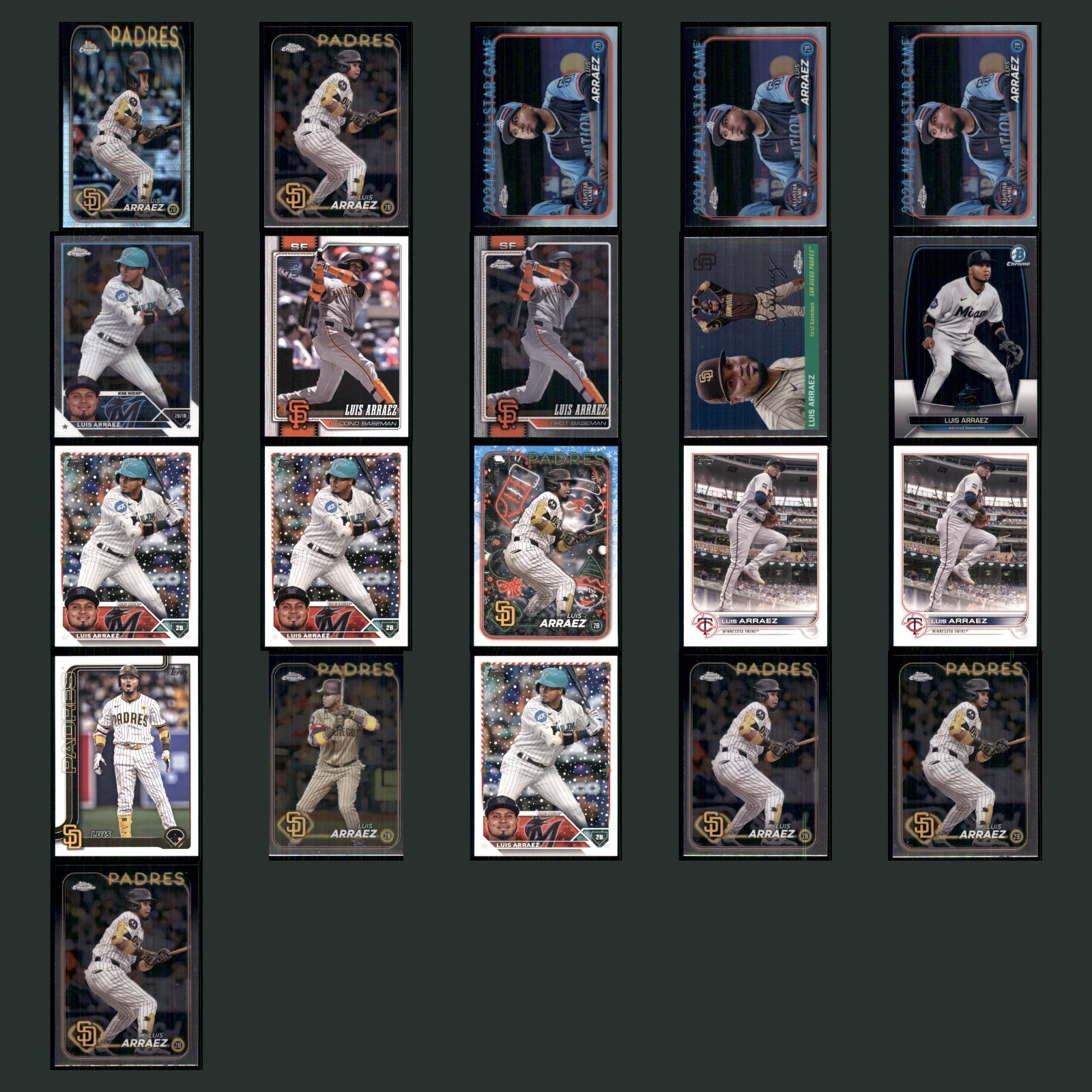 Luis Arraez Lot 21 Baseball Cards 2024 Topps Chrome San Diego Padres Set MLB NM card scans. Overall card condition is Near Mint.