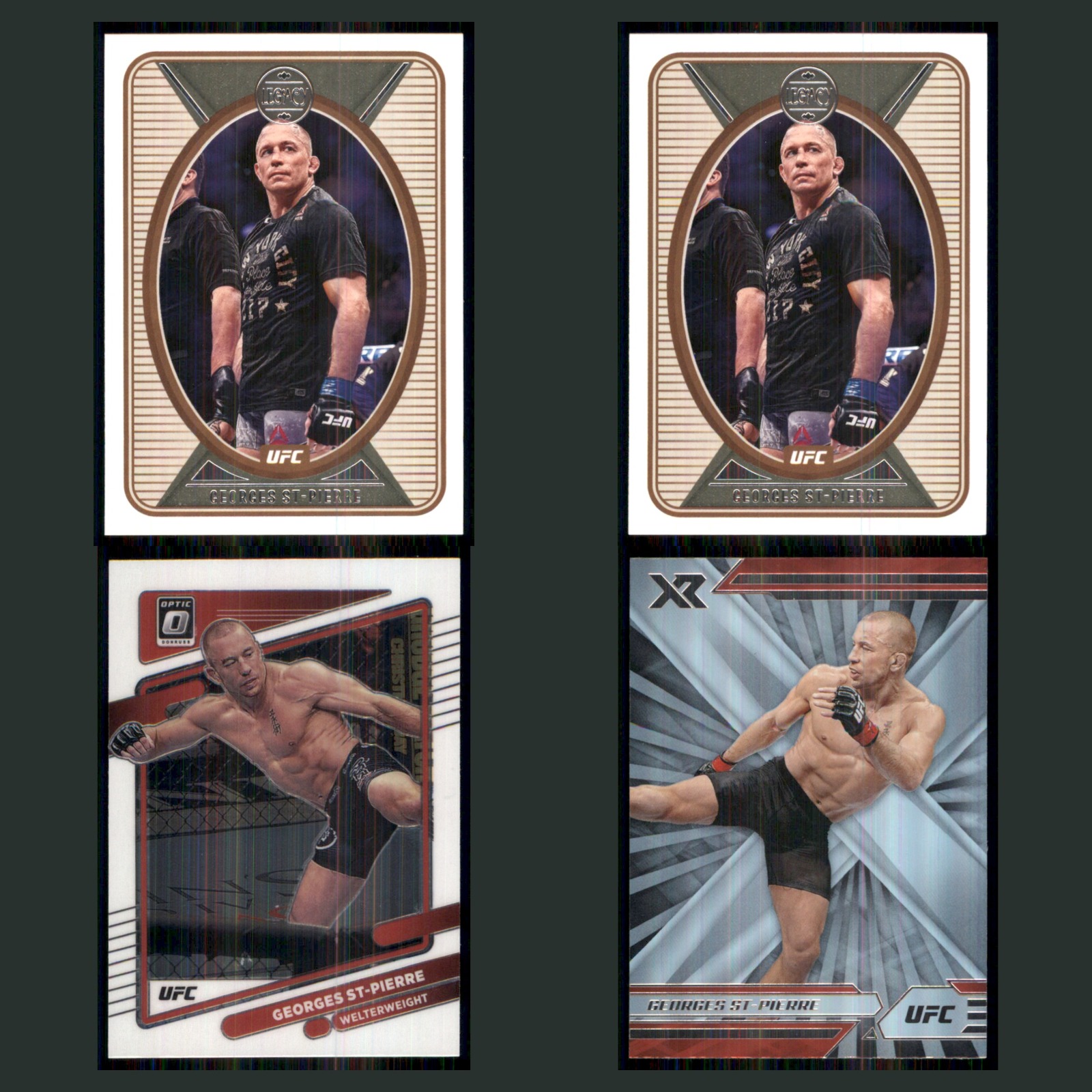 Georges St-Pierre Lot 4 MMA Cards 2022 Panini Chronicles Legacy UFC Set NM card scans. Overall card condition is Near Mint.