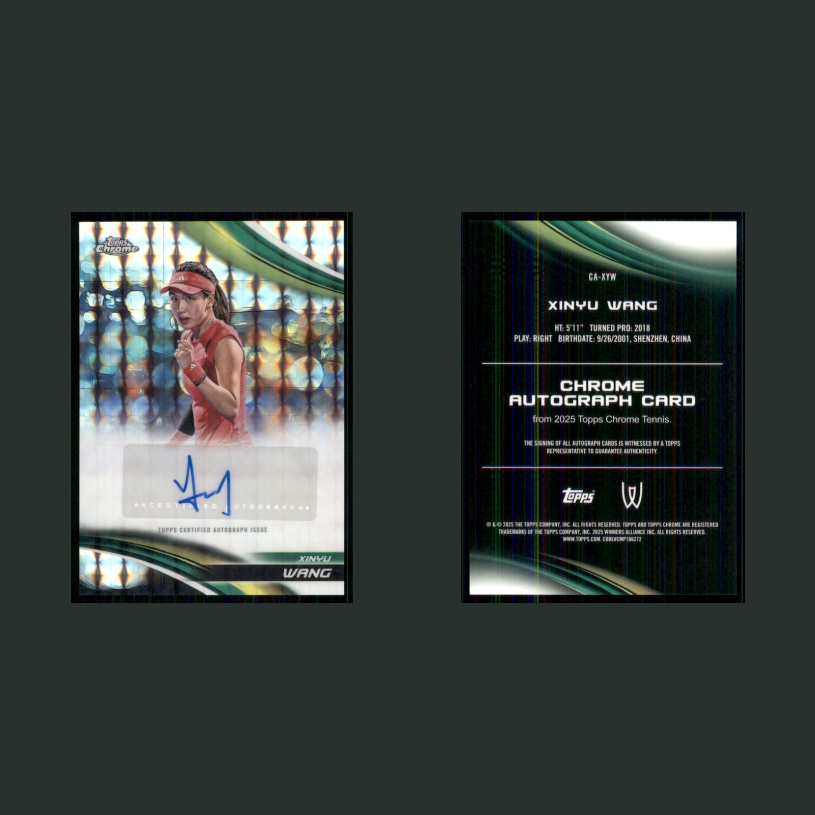 Xinyu Wang Auto #CA-XYW 2025 Topps Chrome Tennis Geometric Refractor Card front and back scans. Card condition is Near Mint.