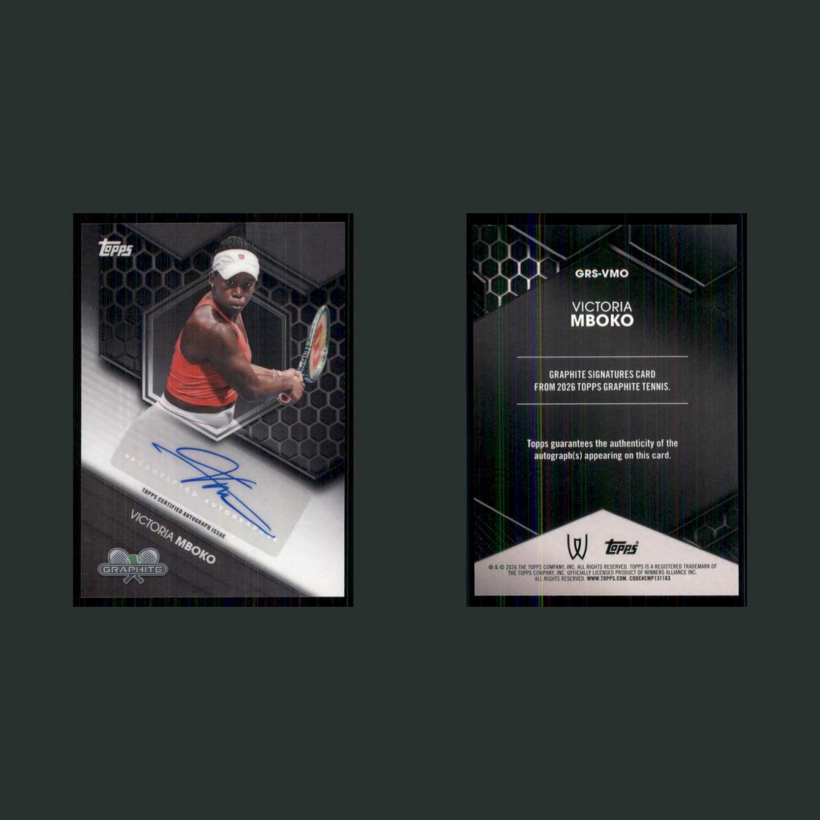 Victoria Mboko Auto #GRS-VMO 2026 Topps Graphite Tennis Card front and back scans. Card condition is Near Mint.