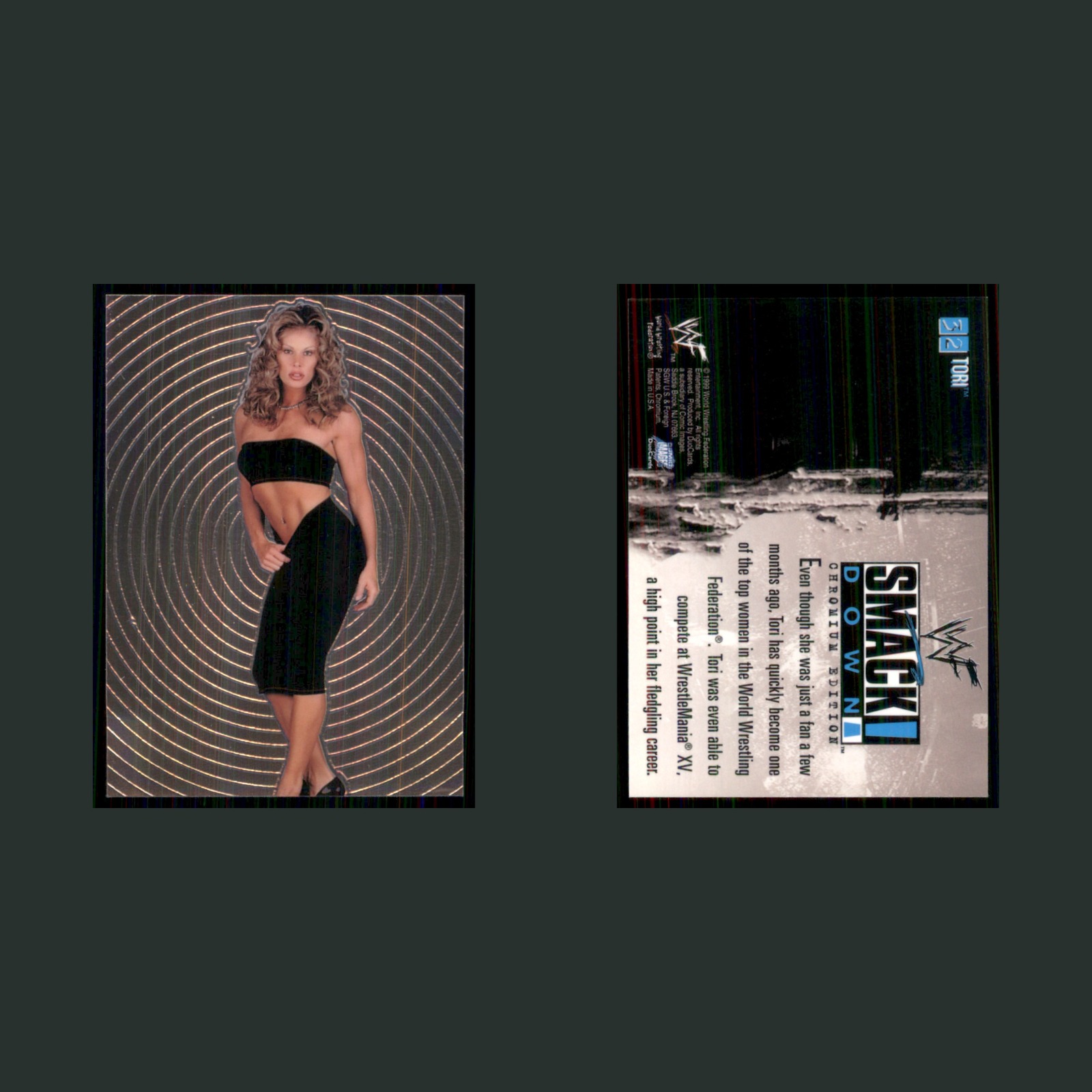 Tori #52 2003 WWE SmackDown! Chrono World Wrestling Federation Card front and back scans. Card condition is Near Mint.