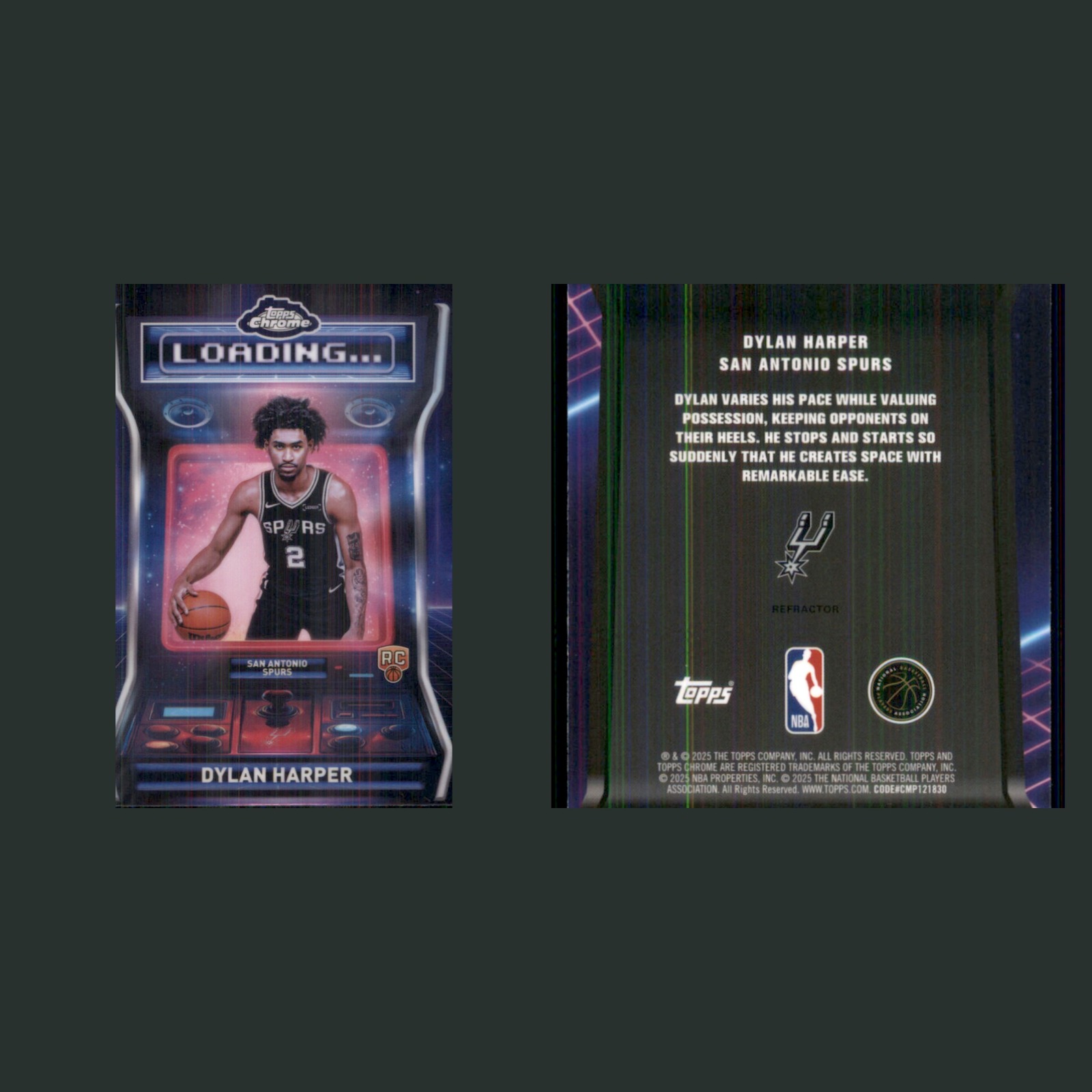 Dylan Harper Rookie #LD-12 2025-26 Topps Chrome Loading Refractor Spurs Card NBA front and back scans. Card condition is Near Mint.