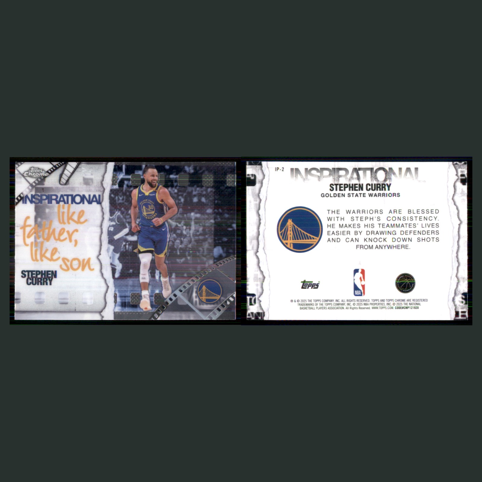 Stephen Curry #IP-2 Steph 2025-26 Topps Chrome Inspirational Basketball Card NBA front and back scans. Card condition is Near Mint.