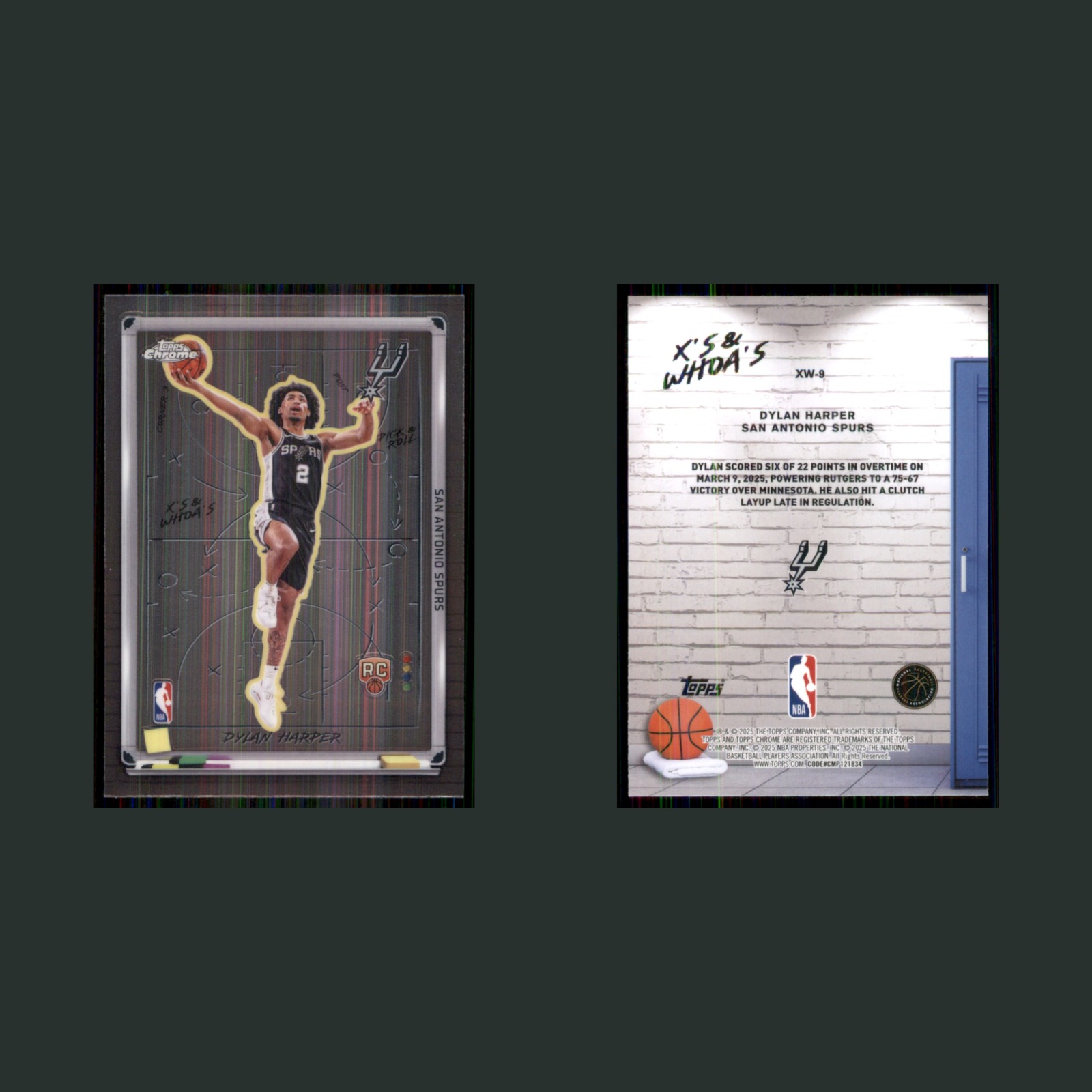 Dylan Harper Rookie #XW-9 2025-26 Topps Chrome X's & Whoa's San Antonio Spurs front and back scans. Card condition is Near Mint.