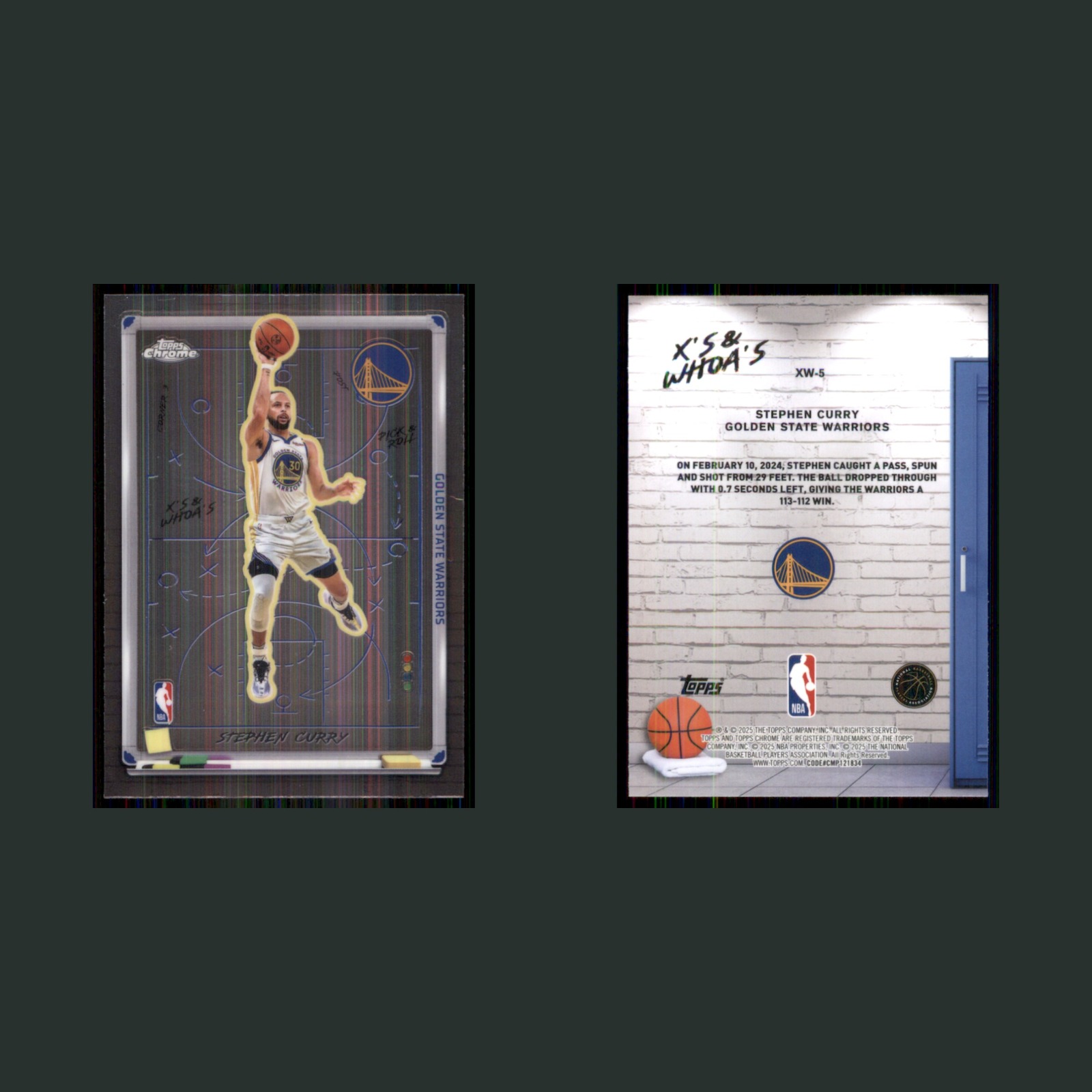 Stephen Curry #XW-5 Steph 2025-26 Topps Chrome X's & Whoa's Basketball Card NBA front and back scans. Card condition is Near Mint.