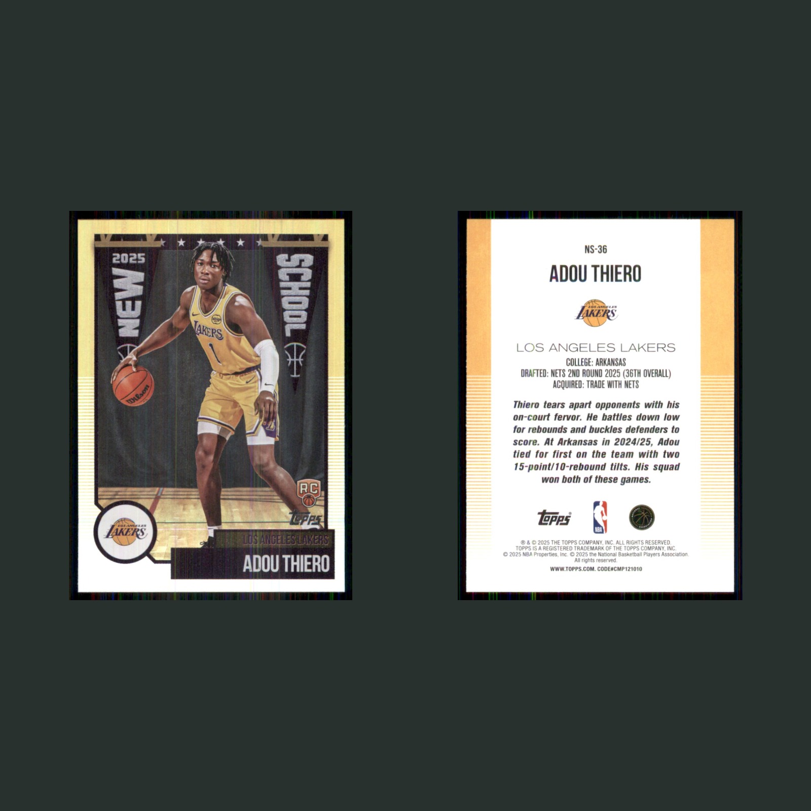 Adou Thiero Rookie #NS-36 2025-26 Topps Chrome New School Los Angeles Lakers NBA front and back scans. Card condition is Near Mint.