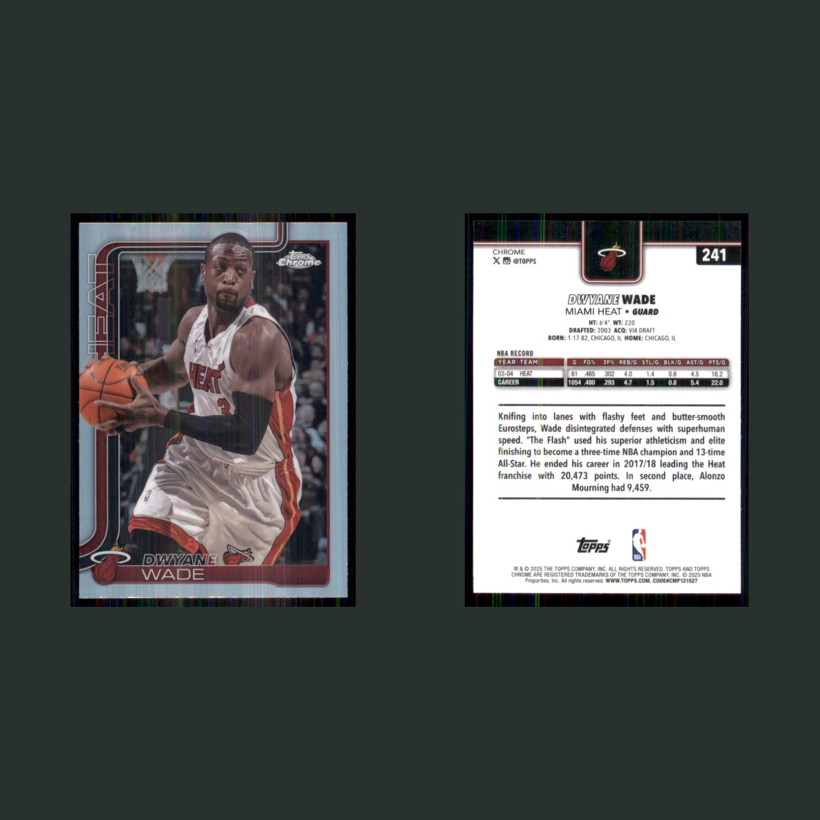 Dwyane Wade #241 2025-26 Topps Chrome Miami Heat Basketball Card NBA front and back scans. Card condition is Near Mint.