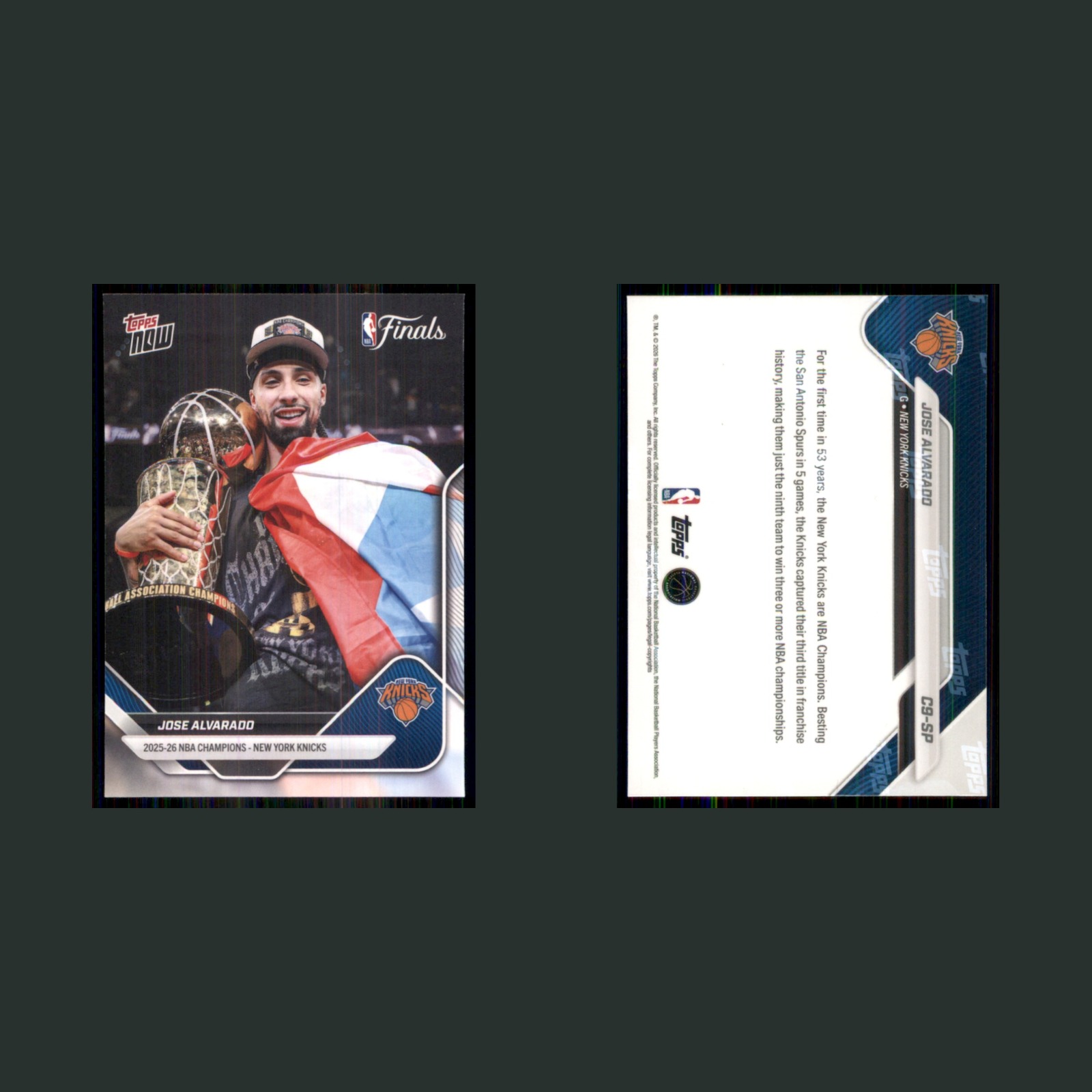 Jose Alvarado #C9-SP 2025-26 Topps NOW New York Knicks Basketball Card NBA front and back scans. Card condition is Near Mint.