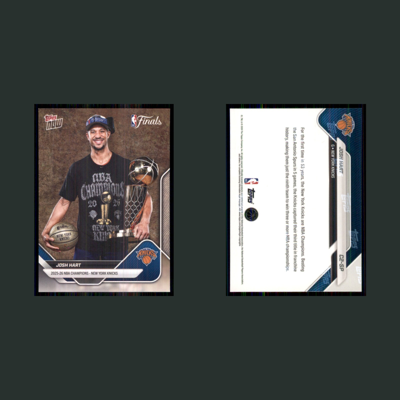 Josh Hart #C2-SP 2025-26 Topps Now New York Knicks Basketball Card NBA front and back scans. Card condition is Near Mint.