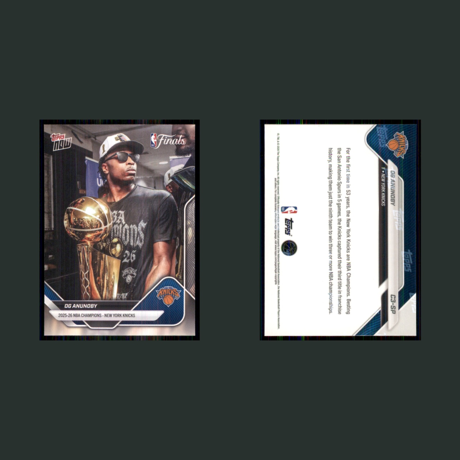 OG Anunoby #C3-SP 2025-26 Topps Now New York Knicks Basketball Card NBA front and back scans. Card condition is Near Mint.