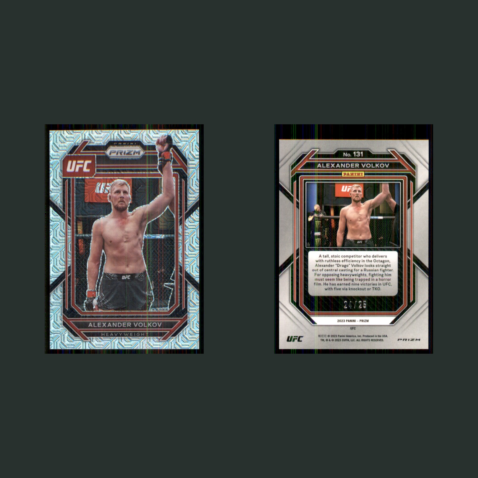 Alexander Volkov /25 #131 2023 Panini Prizm Mojo Prizm MMA Card front and back scans. Card condition is Near Mint.